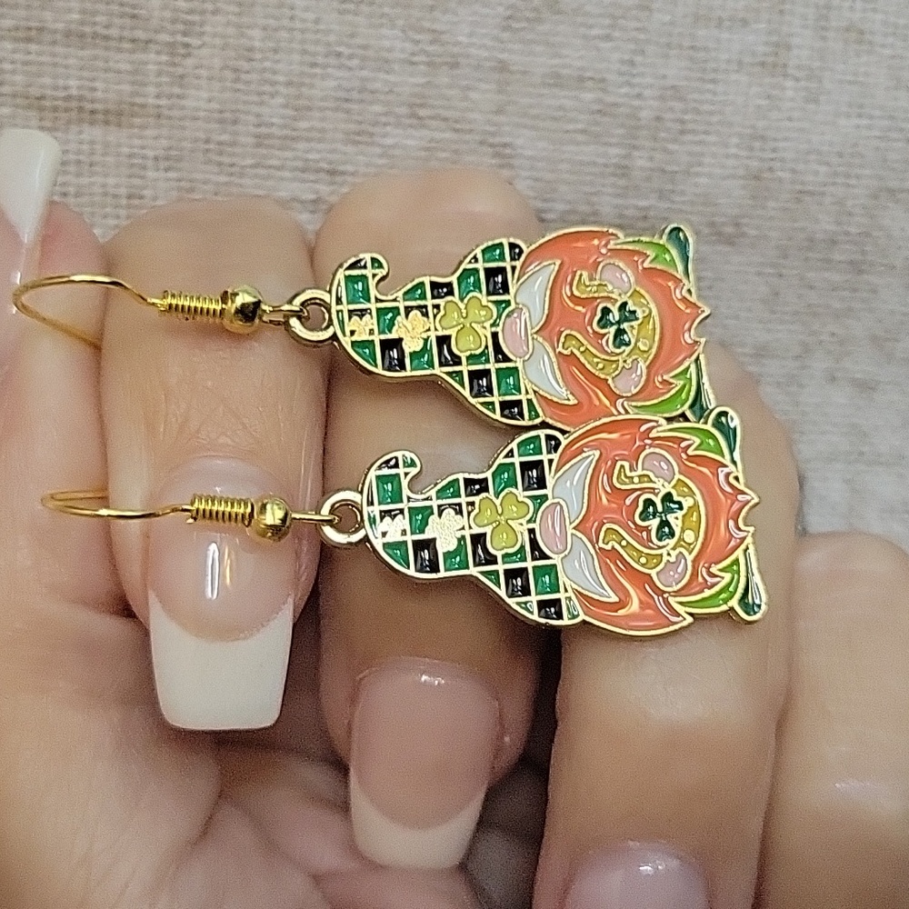 ST PATRICK GNOME CHARM IRISH EARRINGS